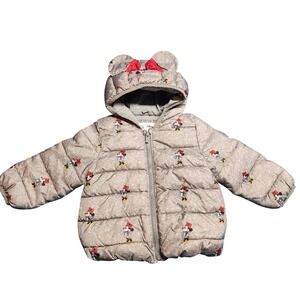 GAP Kids Puffer Jacket with Bear Ears - Gray and Red